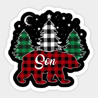 Son Bear Buffalo Red Plaid Matching Family Christmas Sticker